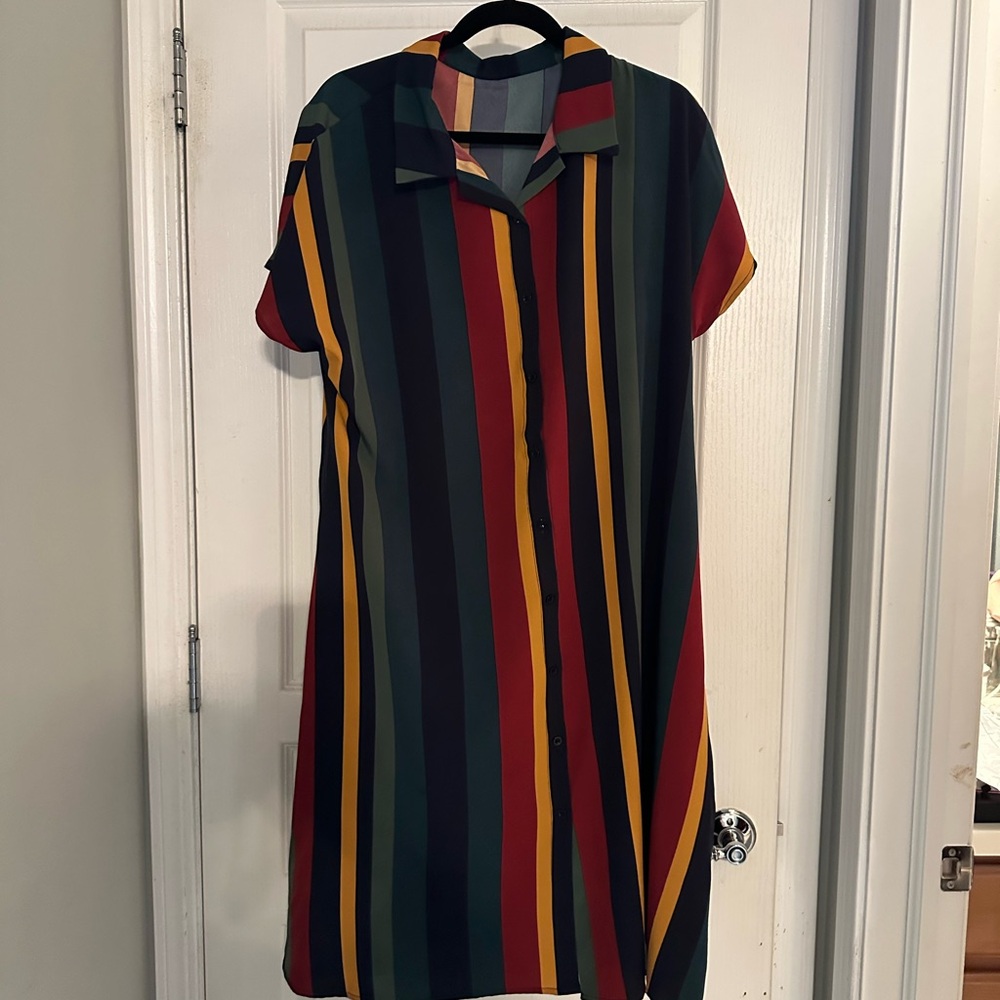 Striped Multicolor Button-Up Dress